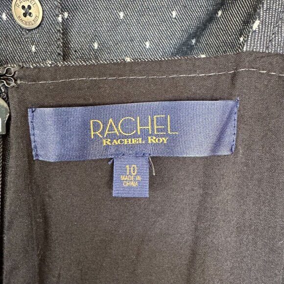 Rachel: Rachel Roy Athena Graphite Polka Dot Belted Sheath Midi Dress Size 10 - Picture 14 of 16